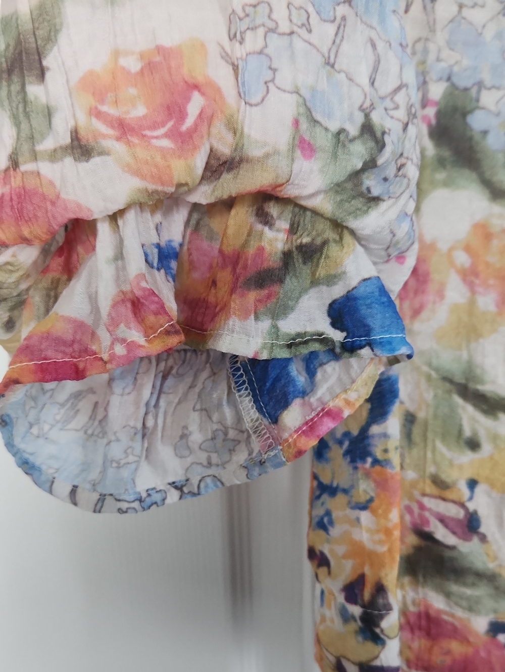 Umgee Floral V-Neck Lightweight Blouse - Blue, Pink, Yellow - Picture 2 of 4